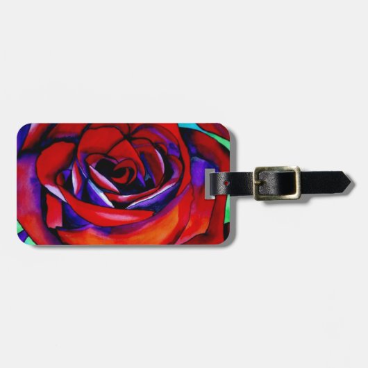 Rote Rose Makro Blume Originalkunst Gepäckanhänger (Vorderseite horizontal)