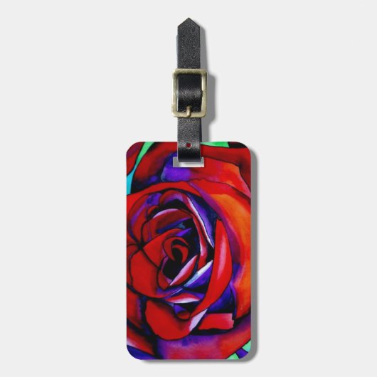 Rote Rose Makro Blume Originalkunst Gepäckanhänger (Vorderseite vertikal)