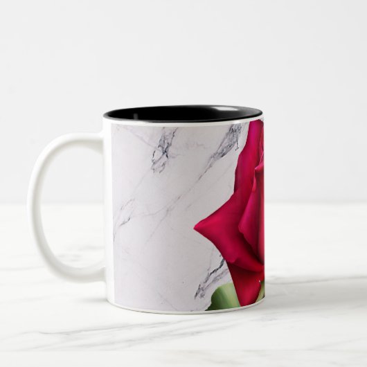 Rote Rose Marble Moderne Glam Blumenkolonie Blume Zweifarbige Tasse (Links)