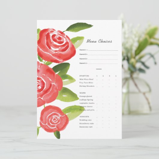 Rote Rose Menükarte (Stehend Vorderseite)