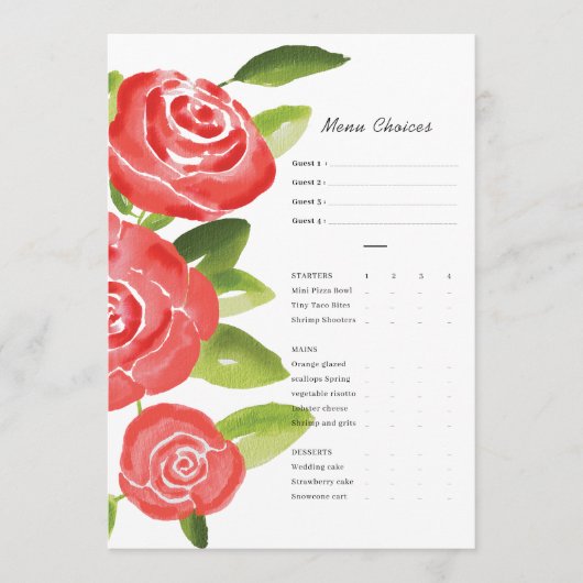 Rote Rose Menükarte (Vorderseite)