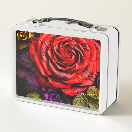 Rote Rose Metall Brotdose (Rückseite)