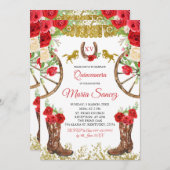 Rote Rose Mexican Charra Quinceañera Einladung (Vorne/Hinten)