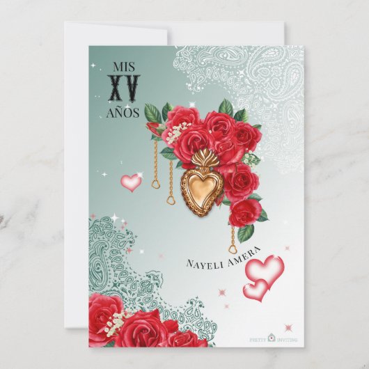 Rote Rose Mexicana Green Lowrider Chola Quinceaner Einladung (Rückseite)