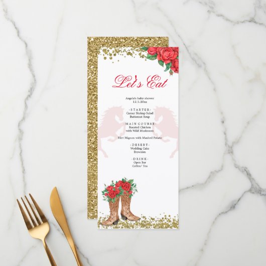 Rote Rose mexikanisches Mis Quince Menü Menükarte (Vorderseite/Rückseite Beispiel)