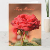 Rote Rose mit Bud Happy Birthday Karte (Vorderseite)