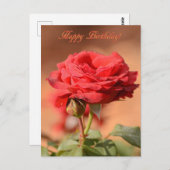Rote Rose mit Bud Happy Birthday Postkarte (Vorne/Hinten)