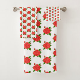 Rote Rose mit Buds Weißes Badehandtuchhandtuch Set