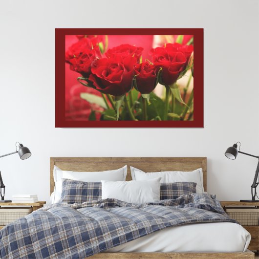 Rote Rose mit dunkelroten Blätter Premium Leinwanddruck (Insitu (Schlafzimmer))