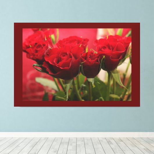 Rote Rose mit dunkelroten Blätter Premium Leinwanddruck (Insitu (Holzboden))