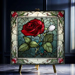 Rote Rose mit festgeklemmtem Blick auf den Weinber Fliese<br><div class="desc">Die Rote Rose mit Keramik-Tile aus Weinbräunen mit festgeklemmtem Glass besticht durch eine elegante Single-rote Rose auf graublau-grauem Hintergrund mit einer Rose-Weinrebe. Diese Kachel hat ein antikes Buntglas-Aussehen im Jugendstil. Dieses Design ist auch in einem Spiegelbild verfügbar. Es gibt viele wunderbare Anwendungen für diese schönen Fliesen. Erhältlich in 2 Größen...</div>