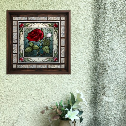 Rote Rose mit festgeklemmtem Blick auf den Weinber Fliese