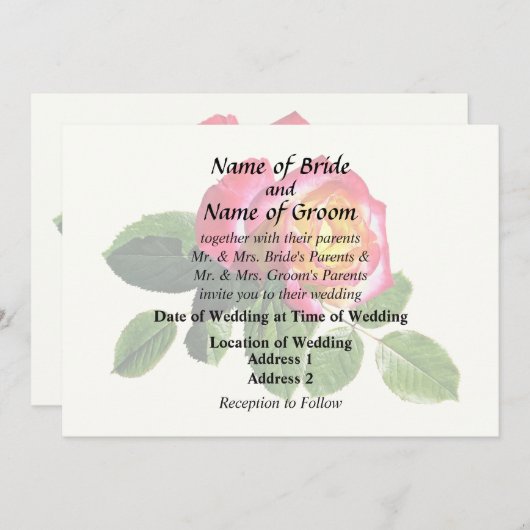 Rote Rose mit goldgelber Mitte Einladung (Vorne/Hinten)