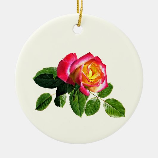 Rote Rose mit goldgelber Mitte Keramik Ornament (Vorne)