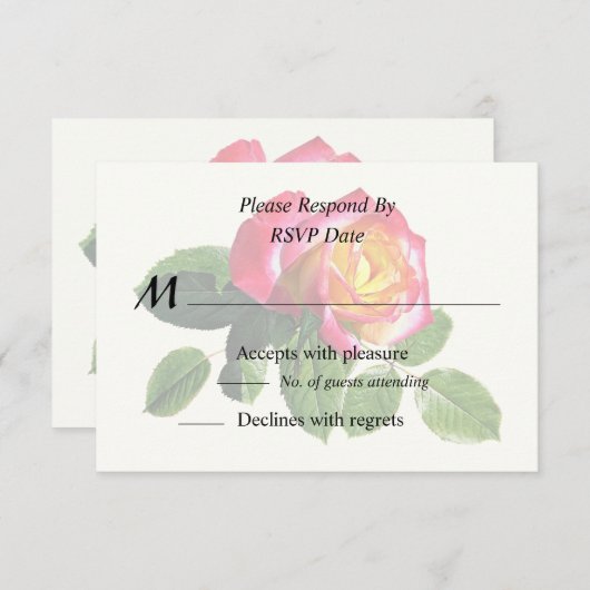 Rote Rose mit goldgelber Mitte RSVP Karte (Vorne/Hinten)