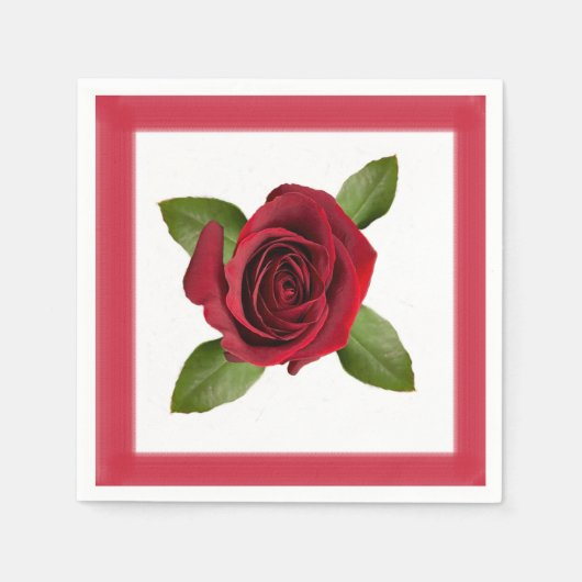 Rote Rose mit Grenzpapier Napkin Serviette (Vorderseite)