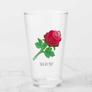 Rote Rose mit grünen Blättern Glas