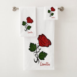 Rote Rose mit Name Badhandtuch Set
