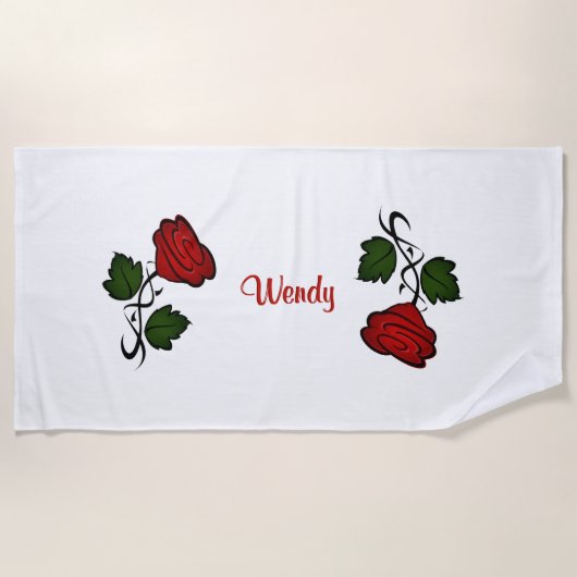 Rote Rose mit Name Strandtuch (Vorderseite)