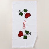 Rote Rose mit Name Strandtuch (Vorderseite)