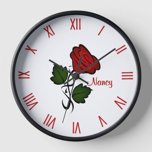 Rote Rose mit Namen römische Zahlen Uhr (Vorderseite)