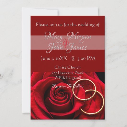 Rote Rose mit Ring Hochzeit Einladung (Vorderseite)
