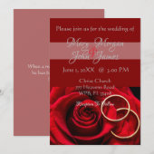 Rote Rose mit Ring Hochzeit Einladung (Vorne/Hinten)