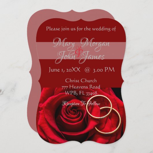 Rote Rose mit Ring Wedding Einladung (Vorne/Hinten)