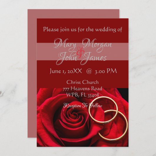 Rote Rose mit Ring Wedding Einladung (Vorne/Hinten)