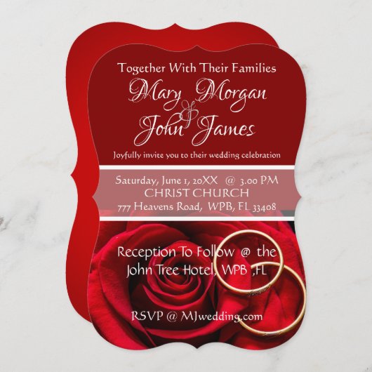 Rote Rose mit Ring Wedding Einladung (Vorne/Hinten)