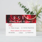 Rote Rose mit Ring Wedding RSVP Karte (Stehend Vorderseite)