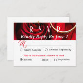 Rote Rose mit Ring Wedding RSVP Karte (Vorne/Hinten)