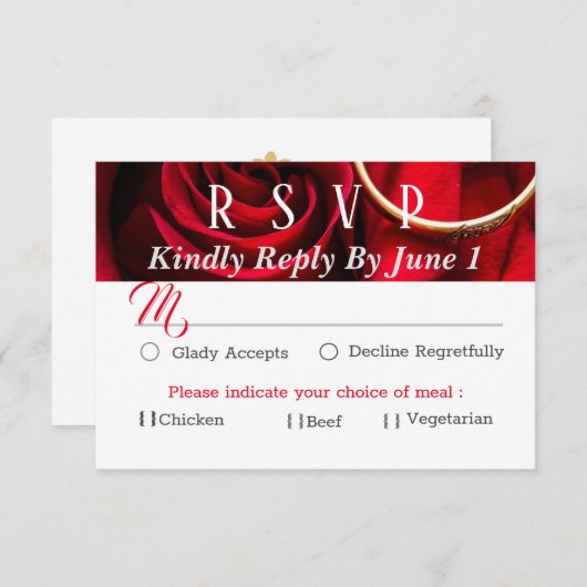 Rote Rose mit Ring Wedding RSVP Karte (Vorne/Hinten)