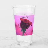 Rote Rose mit rosa Hochzeitsglas Glas (Rückseite)