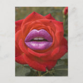 Rote Rose mit rosa Lippen Collage Postkarte (Vorderseite)