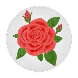 Rote Rose mit runden Knospen Schneidebrett