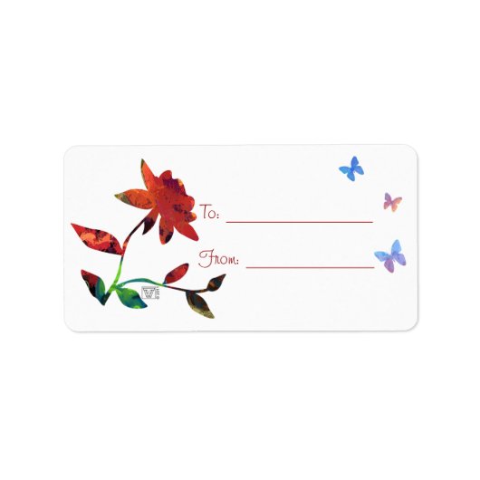 Rote Rose mit Schmetterlingen Adressaufkleber (Vorne)