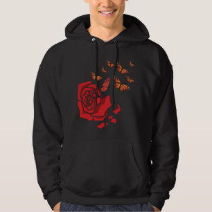 Rote Rose mit Schmetterlingsgarten-Blume Hoodie
