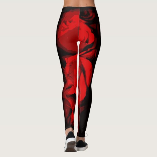 Rote Rose mit Schwarz-Print-Leggings Leggings (Rückseite)