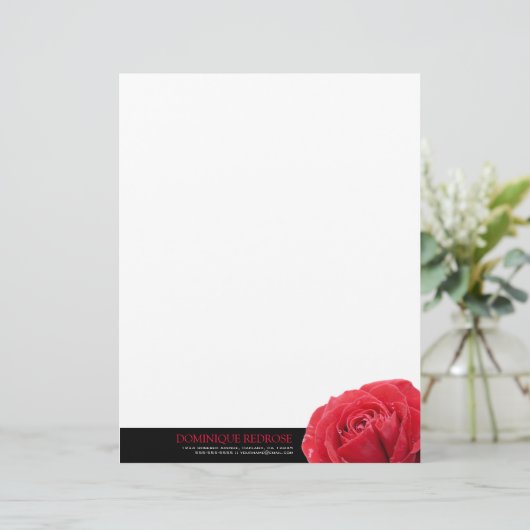 Rote Rose mit schwarzem Akzent Briefkopf (Stehend Vorderseite)