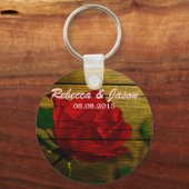 rote Rose mit Stallholz Schlüsselanhänger (Vorderseite)