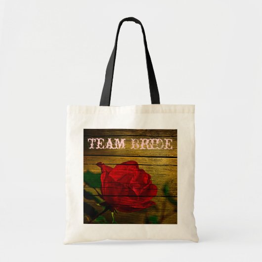 rote Rose mit Stallholz Tragetasche (Vorne)