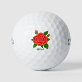 Rote Rose mit Textbahn Warbird Golfball (Vorderseite)