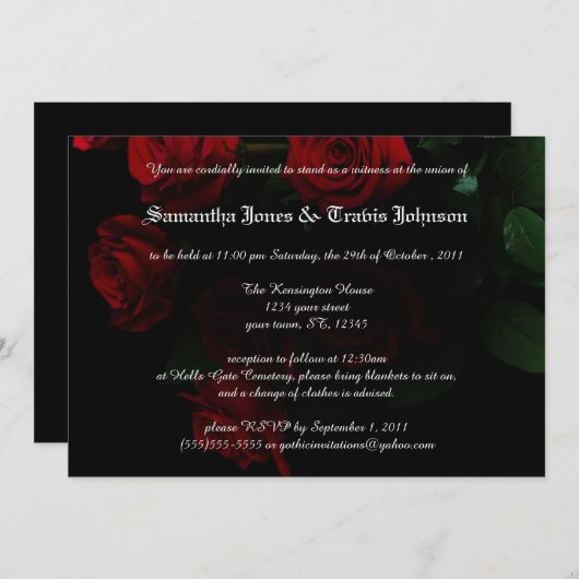 Rote Rose Moderne Goth Wedding Einladungen (Vorne/Hinten)