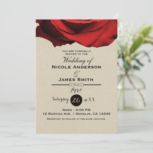 Rote Rose Moderne Rustikale Kraft Glam Elegante Ho Einladung (Stehend Vorderseite)