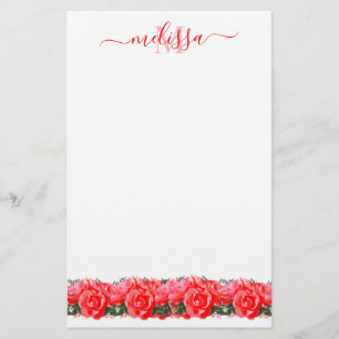 Rote Rose Monogram Elegant Stationery Paper Briefpapier