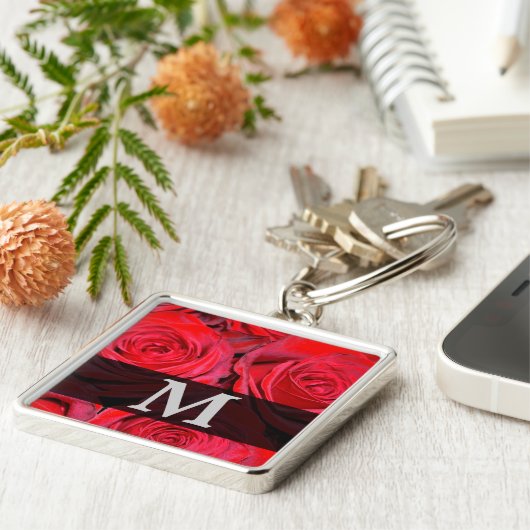 rote Rose Monogramm Schlüsselanhänger (Seite)