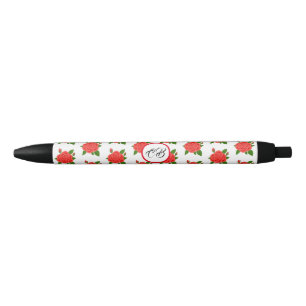 Rote Rose Monogramm Schwarzer Tinten Pen Kugelschreiber