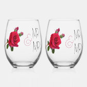 Rote Rose Mr. und Mrs. Wedding Glassware Weinglas Ohne Stiel (Vorderseite)