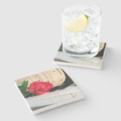 Rote Rose Music Sheet und Piano Steinuntersetzer (Seitenansicht)